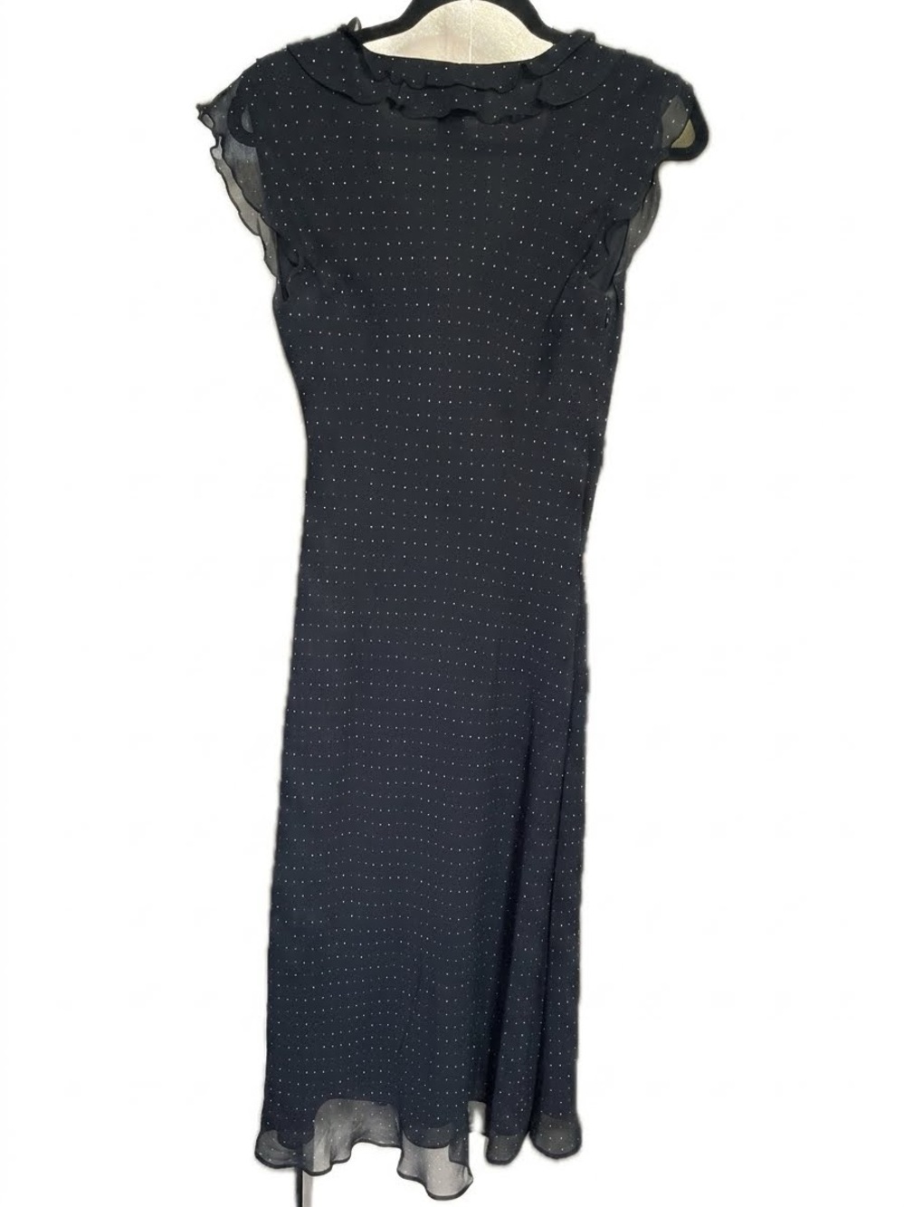 Express Vintage Silk Black Midi Dress with Multi Color Polka Dots